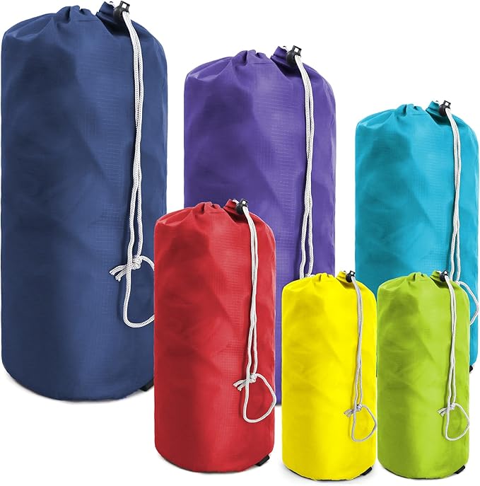 BeeGreen Ditty-Bags-Stuff-Cinch-Bags-for-Backpacking 6 Pack Small Drawstring with Dust Flap Compression Sack Bags Foldable Lightweight