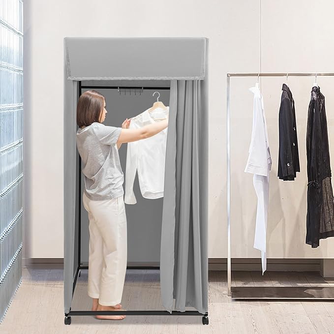 Clothing Store Fitting Room, Dressing Room, Removable Portable Changing Room Tent, Fitting Room for Boutique, Privacy Dressing Room for Indoor Outdoor House Office Shopping Mall (Rectangular-Grey-B)
