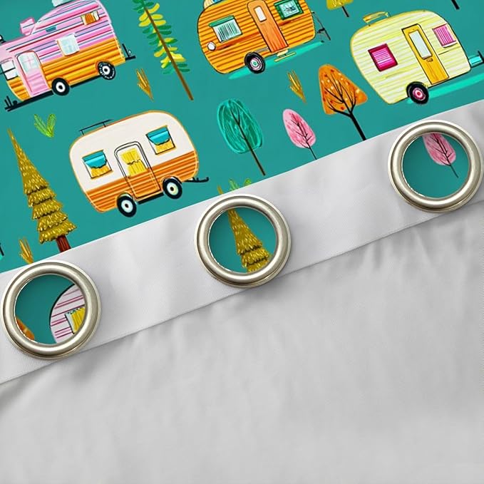 Feelyou Green Camper Camping Blackout Curtains RV Travel Trailer Darkening Drapes for Bedroom Living Room Decor Camping Theme Thermal Insulated Shades Window Treatments, 2 Panels 42 x 84 Inch