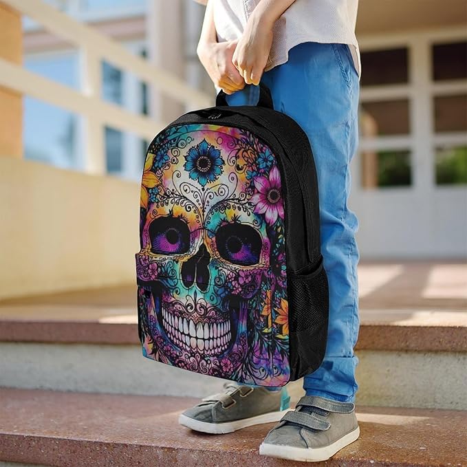 Supdreamc Adults Lightweight Indain Mandala Sugar Skull Shoulder Book Bags Big Capacity Shoulder Bag With Adjustable Shoulder Straps for Trekking Work Walking Cycling
