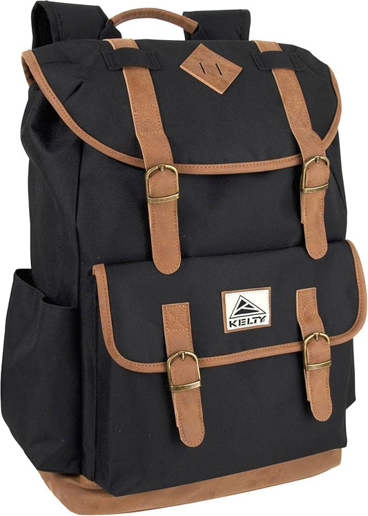 Kelty 18 Inch Laptop Travel Backpack, Drawstring Anti-Theft Backpack with Laptop Compartment, Side Pockets for Men, Women (Black Travel Rucksack)