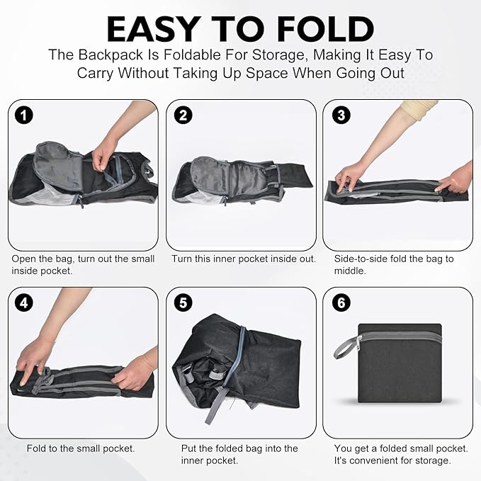 Hiking Backpack Small Lightweight Packable Foldable foldable backpack Packable Camping Hiking for Backpack (Black)