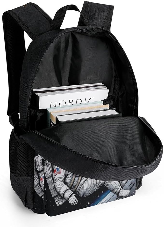 Men Women Polyester Astronaut Space Art Daypack Backpack Large Capacity Carry On Bag With Smooth Zippers for Hiking Picnic Walking Cycling