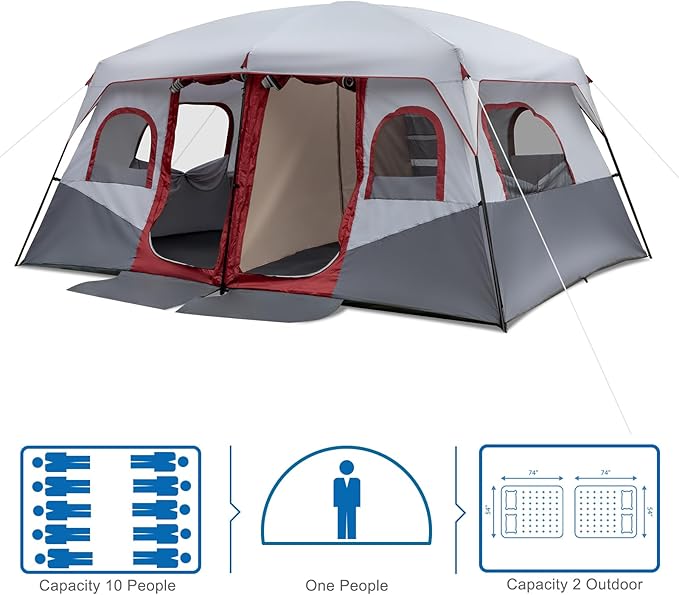 Outvita 8/10 Person Camping Tent, Large 2 Room Family Tent with Weatherproof Instant Cabin Shelter with Rainfly & Carry Bag for Backpacking Hiking Car Traveling…