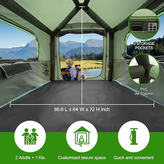 Truck Bed Tent 5.5ft-8ft Easy Set up Inflatable Pickup Truck Tent with Pump for Camping PU 3000mm Waterproof Dual-use Pickup Tent or Camping Tent for 2 Person Double Layer Mesh Window & Door