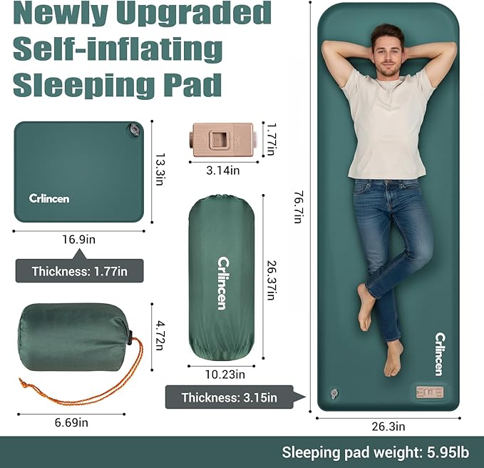 Self Inflating Sleeping Pad with Electric Pump and Pillow, 3.15" Ultra-Thick Memory Foam Camping Pad, Portable 4-Season Camping Mats Pad, Cushions Camping Essentials Gear for Travel Tent Car
