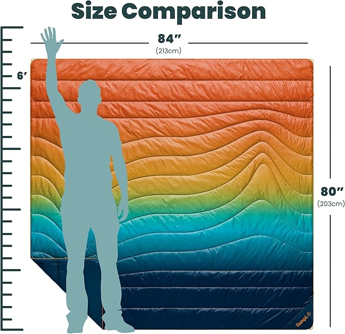 Rumpl Original Puffy Blanket - Warm Puffy Camping Blanket, 100% Recycled Polyester Insulation, Lightweight, Packable, Water-Resistant, Outdoor Puffer Blanket, 84"x80", Baja Fade
