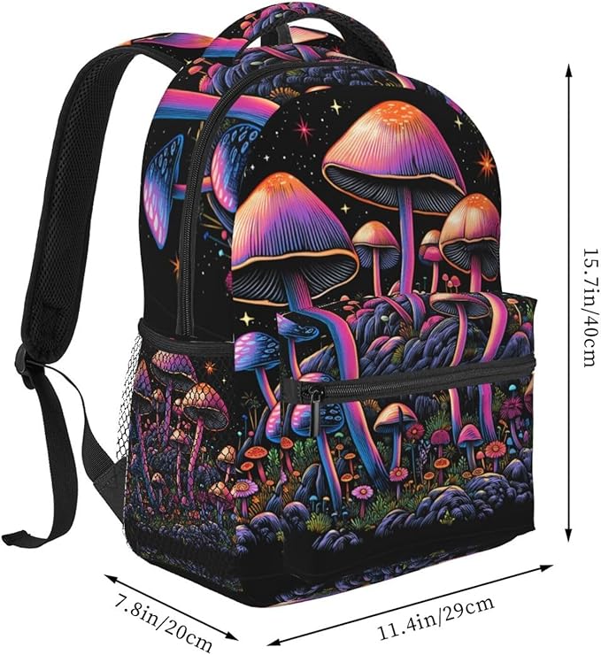 Rucksacks Lightweight Multipurpose Anti-Theft Trippy Mushroom Art Shoulder Bag Big Capacity Laptop Book Bag Rucksack With Padded Straps