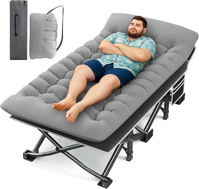 HABUTWAY Camping Cot with Mattress, 32" Extra Wide Camping Cots for Adults, Sleeping Cot for Adults Holds Up to 600LBS, Cots for Sleeping, Camp, Rv, Beach, Patio, Office Naps(Grey)