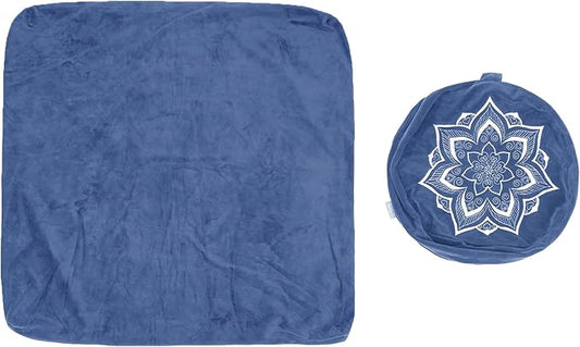 Meditation Zafu Cushion Set with Buckwheat Hulls & Memory Foam - Ergonomic Support for Yoga & Sitting - Removable Machine-Washable Luxury Velvet Cover - for Adults and Kids (Blue（COVER ONLY）)