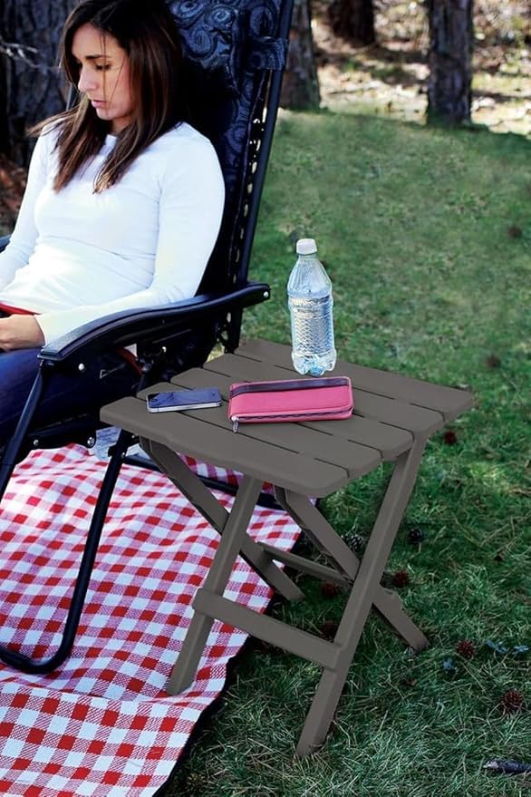 Camco 51885 Charcoal Large Adirondack Portable Outdoor Folding Side Table, Perfect for The Beach, Camping, Picnics, Cookouts & More, Weatherproof & Rust Resistant