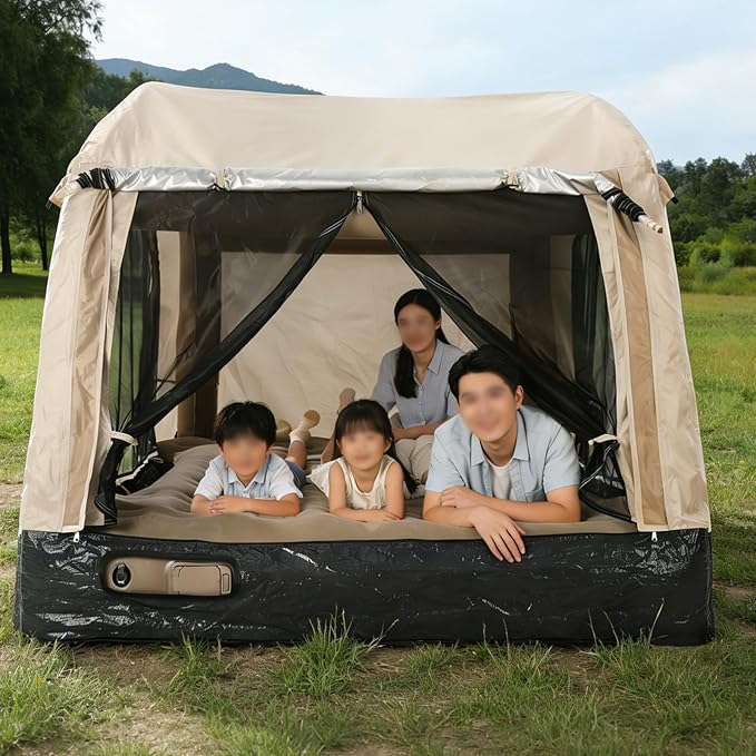 Electric Inflatable Truck Bed Tent with Mattress, Waterproof PU2000mm with Air Pump Pickup Truck Tent, Fits 5.5-6.7FT Full Size Short Bed, All-in-One Quick Setup Truck Tent for Camping