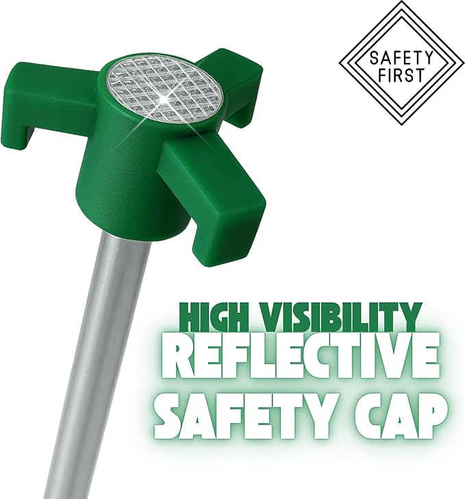 Tricc Unbreakable Heavy Duty Steel Tent/Canopy Stakes, Galvanized Non-Rust 10" Three Pegged Solid, Sturdy Stakes for Outdoor Trips, Camping, Hiking & Gardening. 4 Colors Made in The USA (Green)