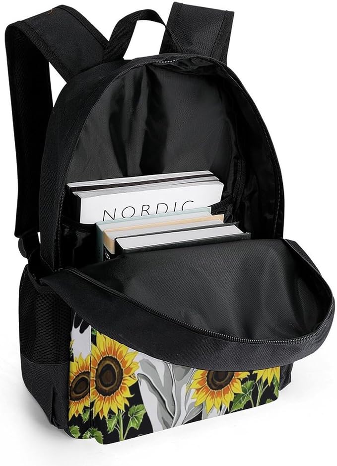 Supdreamc Polyester Daypack for Camping Travel Walking Cycling, Big Capacity Anti-Theft Multipurpose Bookbag, Farm Cow Sunflower Print Camping Outdoor Backpack