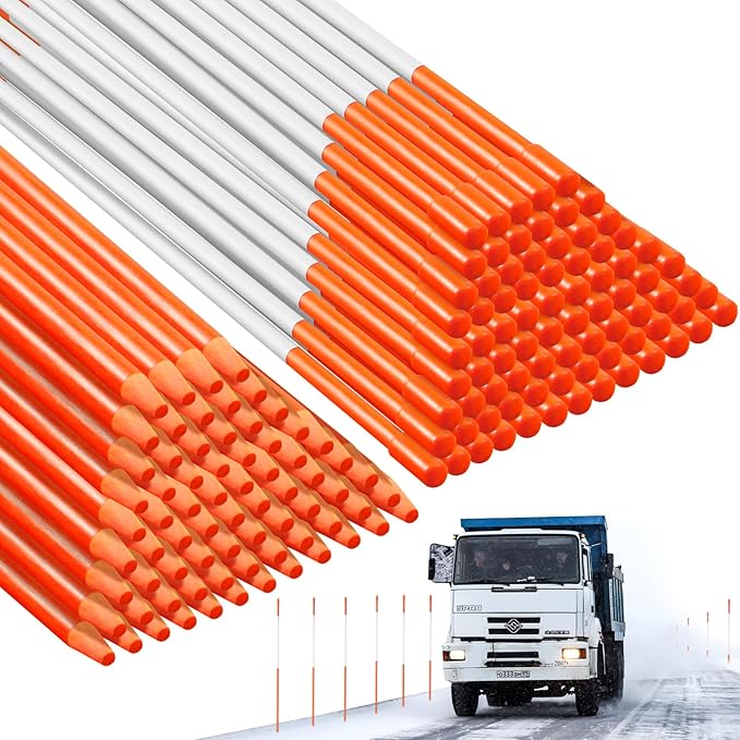 500 Pcs 48 Inch Driveway Marker Driveway Reflectors 1/4 Inch Dia Plow Stakes Reflective Driveway Markers Poles Fiberglass Snow Stakes with Reflective Tape for Easy Visibility