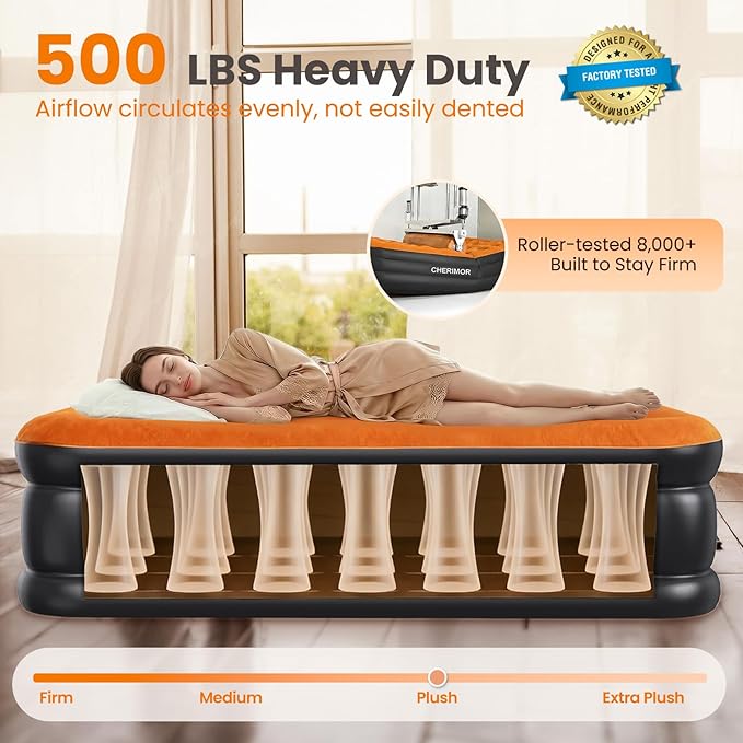 Twin XL Air Mattress with Built-in Pump, 80" Extra Long, Upgraded Durable Design, Enhanced Support & Lasting Firmness, 2-Min Fast Inflation, Air Bed for Guests & Camping, 500 lbs Capacity