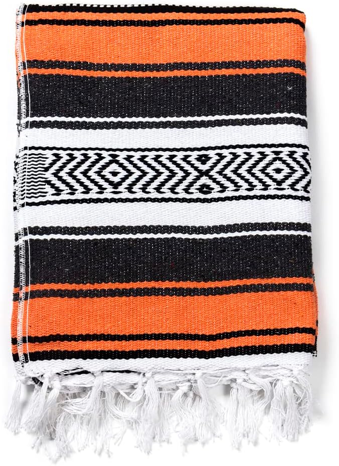 Airooglee Large Mexican Blanket - Perfect as Yoga Blanket, Outdoor Blanket, Beach Blanket, Serape Blanket, Picnic Blanket, Camping Blanket, Boho Home Décor (Orange)