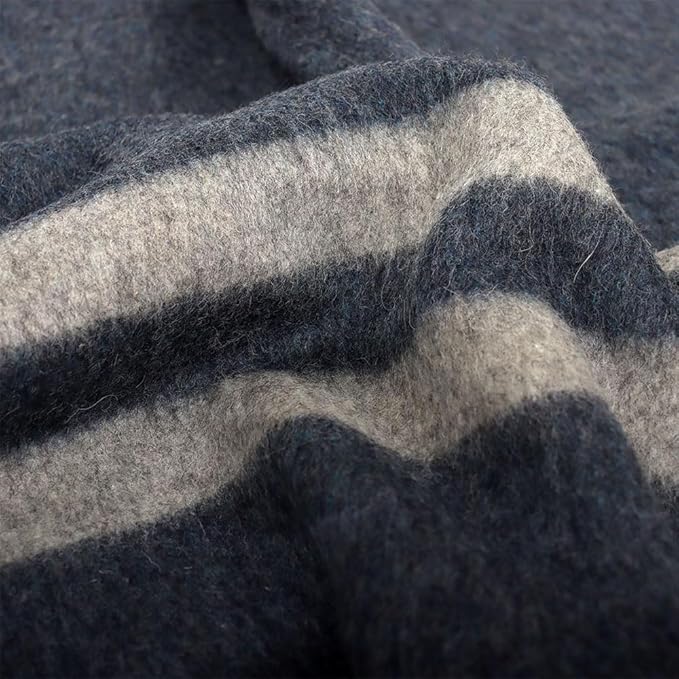Thick Alpaca Wool Blanket Heavyweight for Camping Outdoors or Using Indoors | Soft Peruvian Alpaca Wool Blankets (Blue Jean - Soft Gray Stripes, Travel Size)