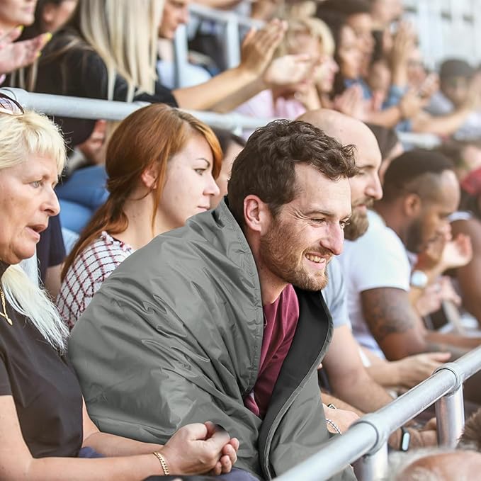 Fleece Waterproof Outdoor Blanket - Windproof Stadium Blanket for Camping, Picnics, and Sports Stay Dry and Comfortable 80"x 58"(Gray)