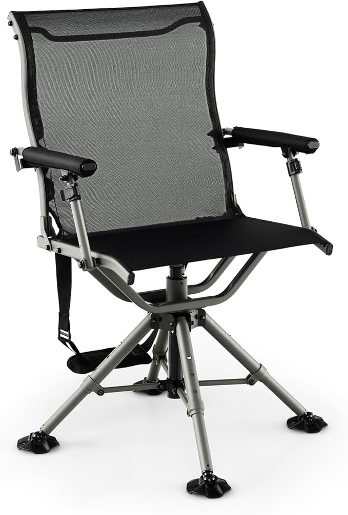 Moccha Swivel Hunting Chair - 360 Degree Camo Blind Chair with All-Terrain Feet Pads, Padded Armrests, Portable Folding Hunting Seat, Silent Hunting Chairs for Blinds, Fishing, Camping
