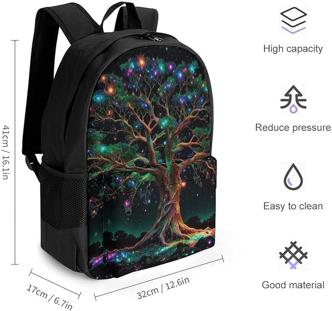 Daypack Backpack Polyester Multipurpose Anti-Theft Mystery Tree Of Life Fantasy Magic Art Shoulder Bag Big Capacity Gym Outdoor Hiking Backpack With Smooth Zippers