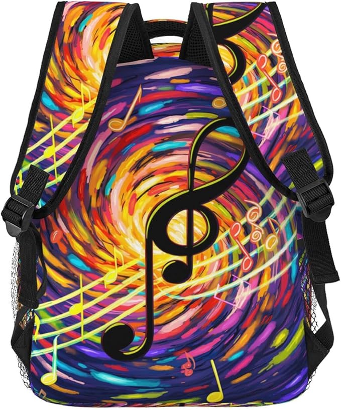 Rucksack Anti-Theft Multipurpose Big Capacity Carry On Bag, Abstract Music Notes Art Traveling Camping Backpack With Side Pockets