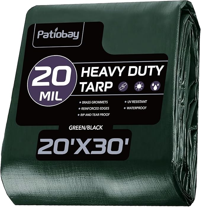 Tarp 20x30 Feet Waterproof Poly Tarp, 20 Mil Thick, Multipurpose Heavy Duty Protective Cover for Emergency Camping Tent Boat RV Car