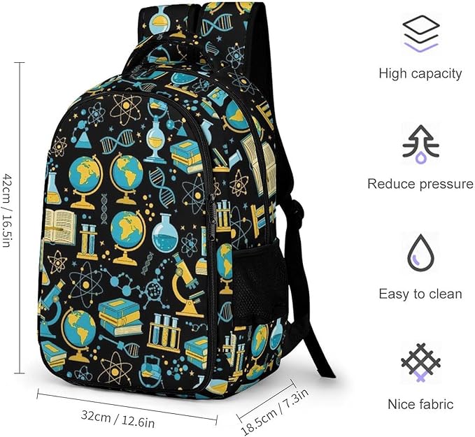 Casual Laptop Backpack Purse Math Physical Chemical Biology Science, Cute Travel Bag with Tumbler Holder for Nurse Teacher College Commute
