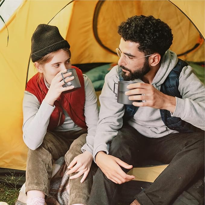 Lixada Titanium Pot, Lightweight Camping Pot Titanium Cup Titanium Backpacking Pot with Portable Foldable Handles for Outdoor Camping Hiking Backpacking