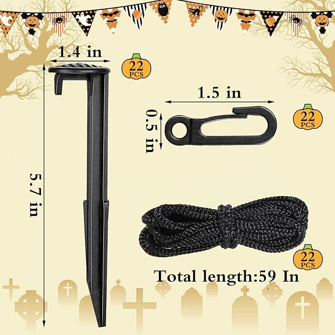 66 Pieces Inflatable Stakes and Tethers, Halloween Landscape Anchoring Stake Pack, Plastic Inflatable Spikes, Replacement Ground Stakes, Christmas Inflatable Decoration Accessories for Outdoor Garden