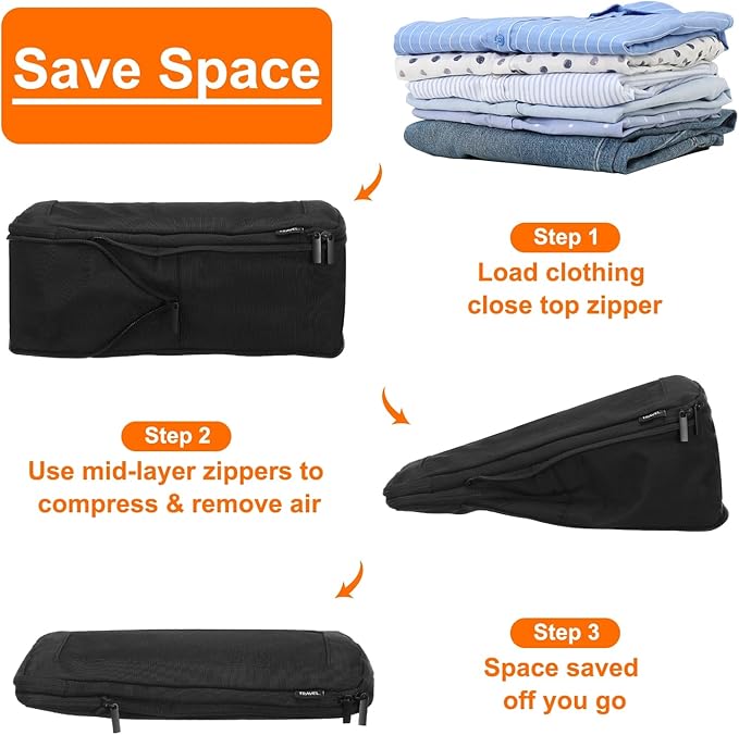 HARFINGTON Compression Packing Cube for Suitcases 18x12x13cm Lightweight Luggage Organizers Bag Travel Essentials Compression Bags for Carry on Suitcases, Black