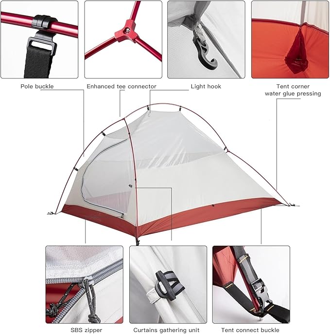 Ultralight Camping Tent Backpack 20D Nylon Waterproof Outdoor Hiking Travel Cycling 1-2 Person