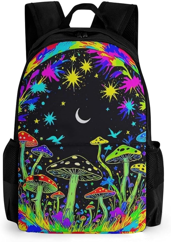 Supdreamc Lightweight Rucksacks for Climbing Outdoors Walking Cycling, Large Capacity Anti-Theft Multipurpose Carry On Bag, Tie Dye Mandala Trippy Mushroom Art Camping Outdoor Backpack