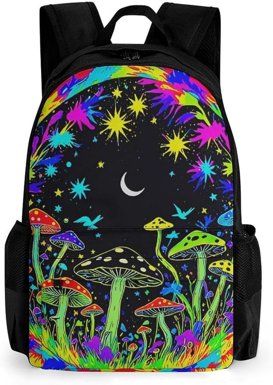 Supdreamc Lightweight Rucksacks for Climbing Outdoors Walking Cycling, Large Capacity Anti-Theft Multipurpose Carry On Bag, Tie Dye Mandala Trippy Mushroom Art Camping Outdoor Backpack