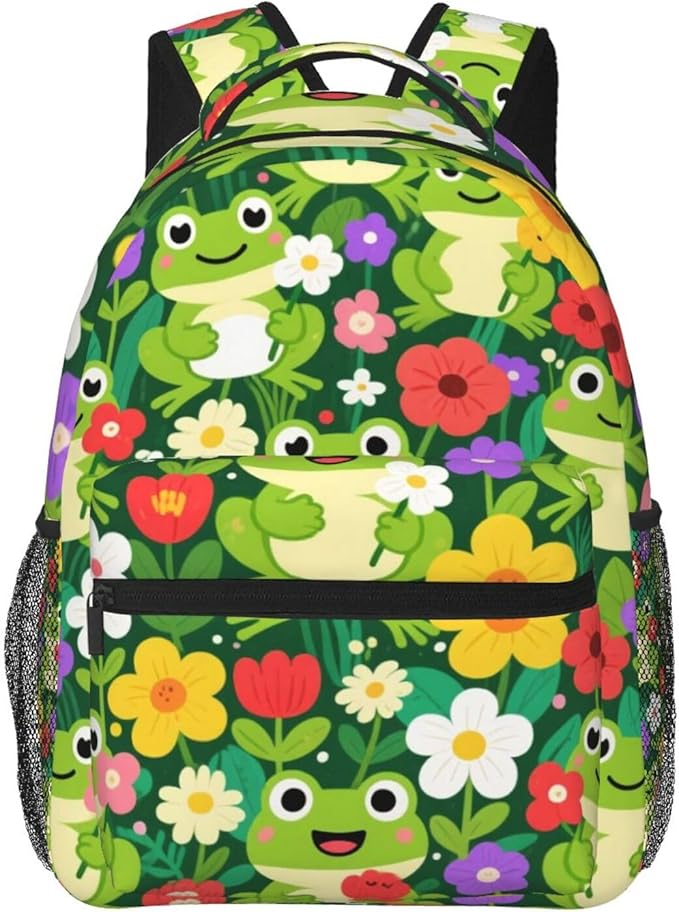 Polyester Daypack for Hiking Work Running, Big Capacity Anti-Theft Multipurpose Shoulder Bag, Frogs Green Colorful Travel and Sport Backpack Rucksack