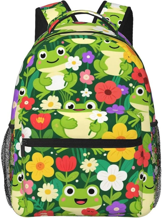 Polyester Daypack for Hiking Work Running, Big Capacity Anti-Theft Multipurpose Shoulder Bag, Frogs Green Colorful Travel and Sport Backpack Rucksack