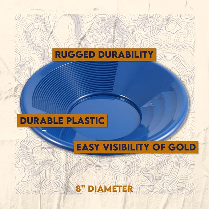 SE 8 Inch Gold Panning Pan - Dual Riffles for Easier Mining and Prospecting, Blue