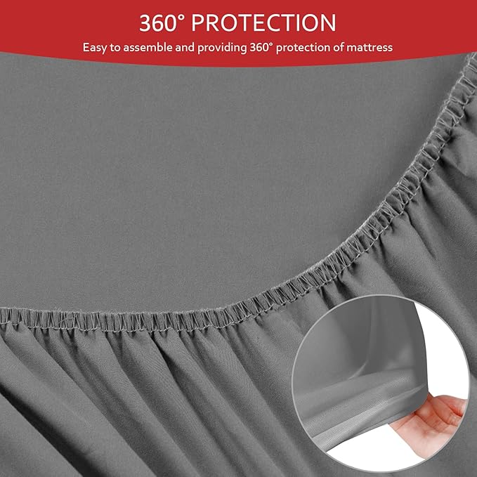 Twin Fitted Sheets 2 Pack Only, Mattress Up to 14 Inches Deep Pocket, Ultra Soft and Breathable Twin Bed Sheets, Long Lasting Single Fitted Sheets, Grey and White