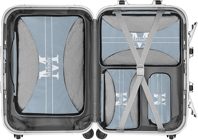 Personalized Name 4 Set Packing Cubes Luggage Packing Organizers Travel Accessories for Women Girls, Light Steel Blue with Initial Letter
