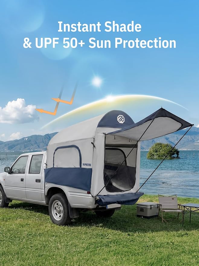 Niphean Truck Bed Tent 5ft with Awning Shade, 2 Mins Fast Setup Inflatable Pickup Truck Tent, for 2 People, PU 3000mm Waterproof, UPF 50+ Sunproof & High-Strength Windproof, Camp Anywhere You Park