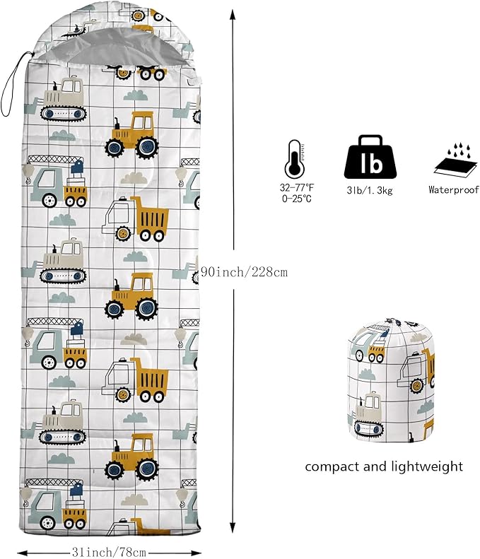 Kids Sleeping Bag for Boys Girls,Rocket Moon Print-Lightweight Warm Portable Outdoor Indoor-Waterproof Cold Weather Resistant Sleeping Bag for Camping Hiking