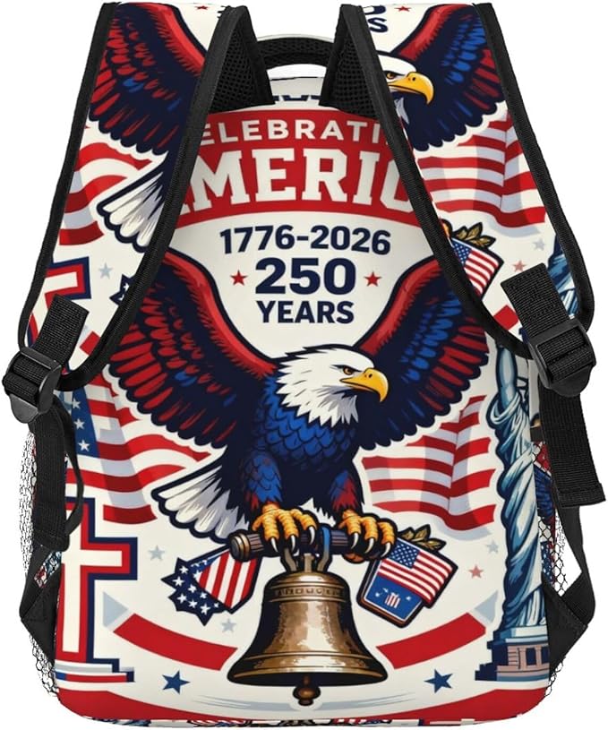 Lightweight Rucksacks for Camping Picnic Walking Cycling, Large Capacity Multipurpose Anti-Theft Carry On Bag, 250th Anniversary Freedom Eagle Art Travel Hiking Camping Rucksack