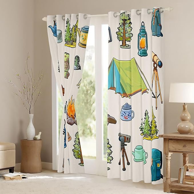 Feelyou Camper Theme Curtains for Bedroom Living Room Happy Camping Blackout Darkening Drapes Camper Accessories Window Treatments, 2 Panels 52 x 90 Inch Room Decor