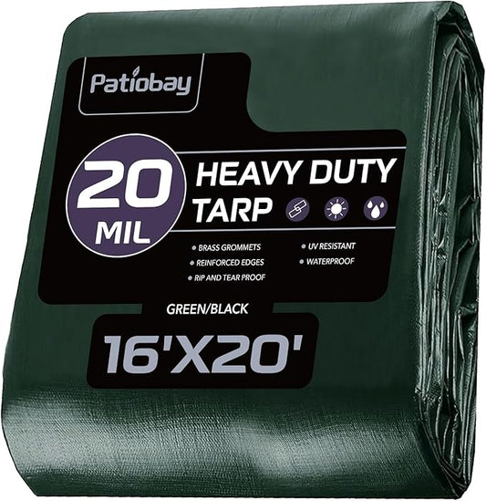 Tarp 16x20 Feet, 20 Mil Large Waterproof Tarps Heavy Duty with Brass Grommets, Thick Plastic Tarp, UV Resistant Tear&Fade Resistant, Reinforced Edges for Outdoor Pool Car Camp Tent