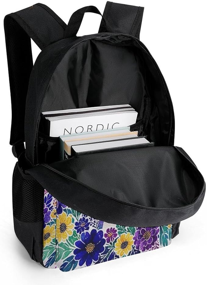 Supdreamc Daypack Anti-Theft Multipurpose Large Capacity Shoulder Bag, Unicorn Purple Flower Travel Hiking Camping Rucksack With Smooth Zippers