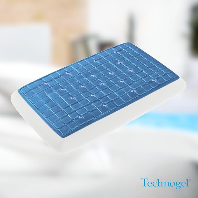 Technogel Deluxe Cooling Gel Pillow - Patented Cooling Technology, Odorless Memory Foam – Breatable Ergonomic Support for Stomach Sleepers with Washable Cover, 3.5" (Thin)