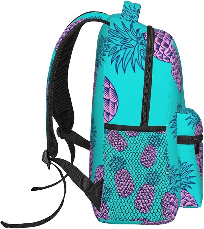 Daypack Backpack Anti-Theft Multipurpose Large Capacity Carry On Bag, Purple Pineapple Pattern Traveling Camping Backpack With Side Pockets