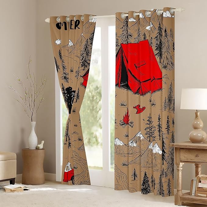 Feelyou Vintage Camper Blackout Curtains Wildlife Animal Bear Darkening Drapes for Bedroom Living Room Decor Happy Camping Thermal Insulated Shades Window Treatments, 2 Panels 38 x 54 Inch