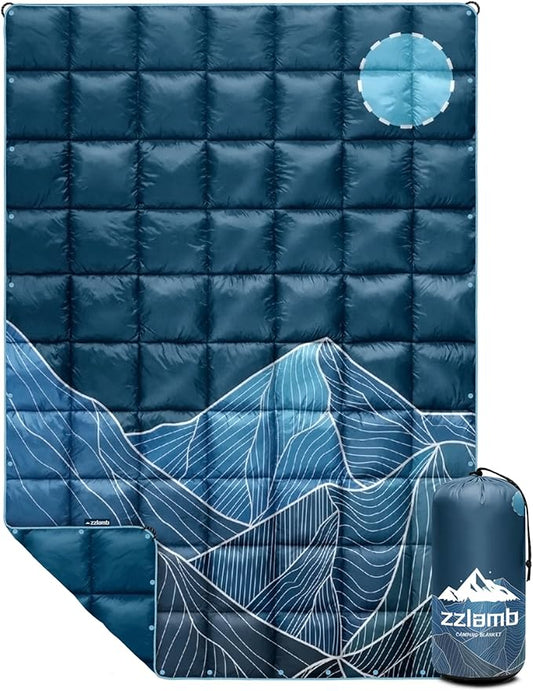 zzlamb Camping Blanket, Outdoor Lightweight Travel Blanket Puffy Portable Down Alternative, Windproof Warm Cloak with Snaps, Cozy Quilt Backpacking Picnic RV Plane Car Hammock Beach Climbing