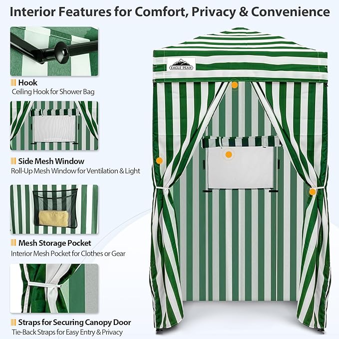 EAGLE PEAK Flex Ultra Compact 4x4 Pop-up Canopy, Sun Shelter, Changing Room, Portable Privacy Canopy Cabana for Pool, Fashion Photoshoots, or Camping, Green/White
